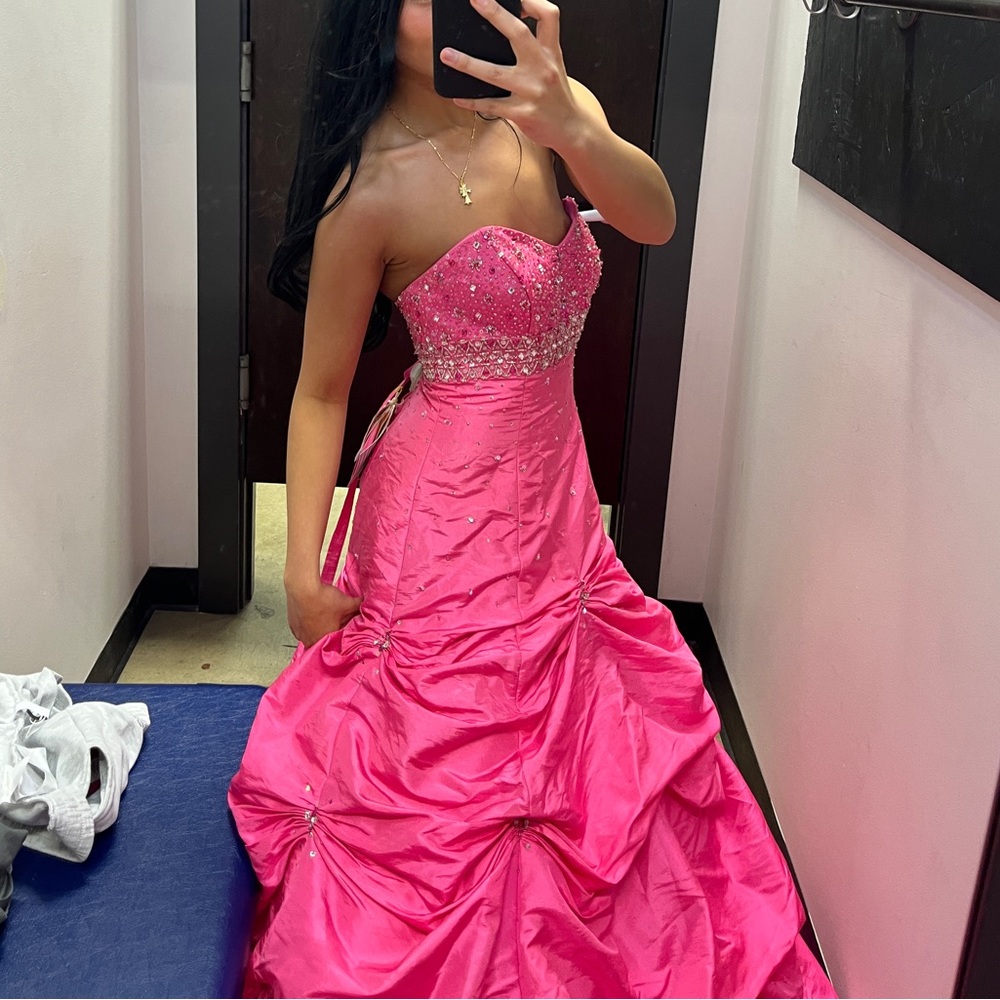 vintage rhinestone pink poofy prom gown